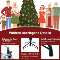 180 cm Künstlicher Weihnachtsbaum mit 8 Lichtmodi & 280 warmweißen LED-Lichtern