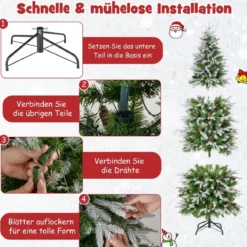 190 cm Künstlicher Weihnachtsbaum mit Beleuchtung und Schnee Kunstbaum Weihnachten für Zuhause Grün+Weiß