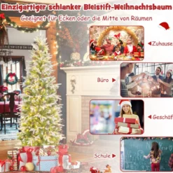 190 cm Künstlicher Weihnachtsbaum mit Beleuchtung und Schnee Kunstbaum Weihnachten für Zuhause Grün+Weiß
