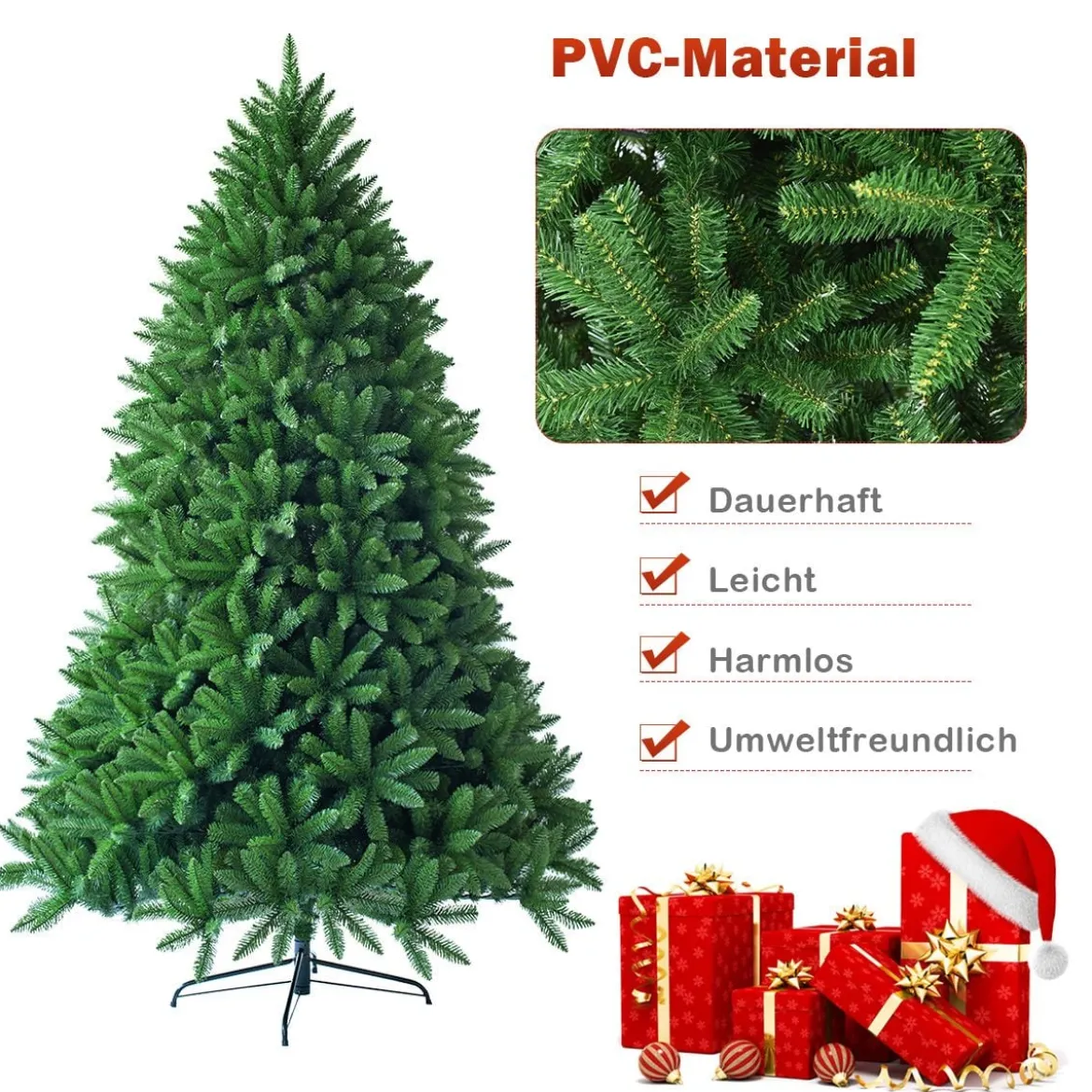 180 cm Künstlicher Weihnachtsbaum Christbaum PVC Nadeln Kunstbaum Grün