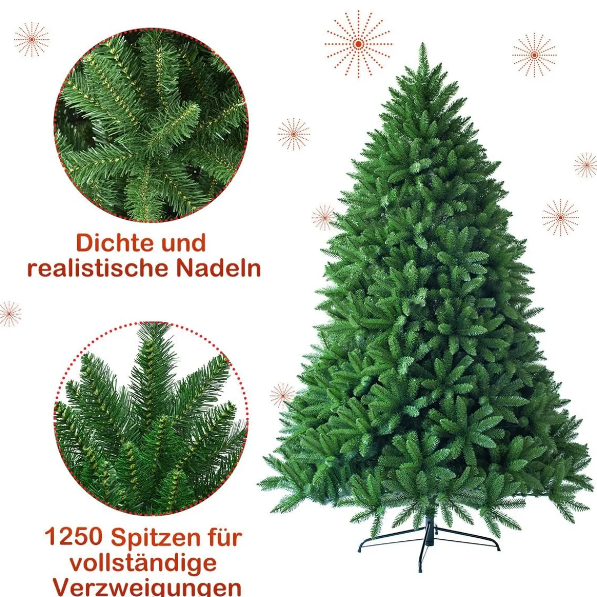 180 cm Künstlicher Weihnachtsbaum Christbaum PVC Nadeln Kunstbaum Grün