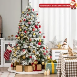180 cm Künstlicher Weihnachtsbaum mit Schnee & 250 Warmweißen LED-Lichtern Grün