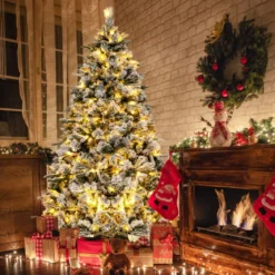 180 cm Künstlicher Weihnachtsbaum mit Schnee & 250 Warmweißen LED-Lichtern Grün
