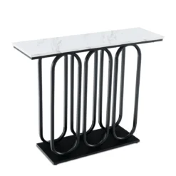 100 cm Konsolentisch aus Kunstmarmor mit Verstellbaren Fußpolstern &Metallrahmen & Kippschutz-Sets