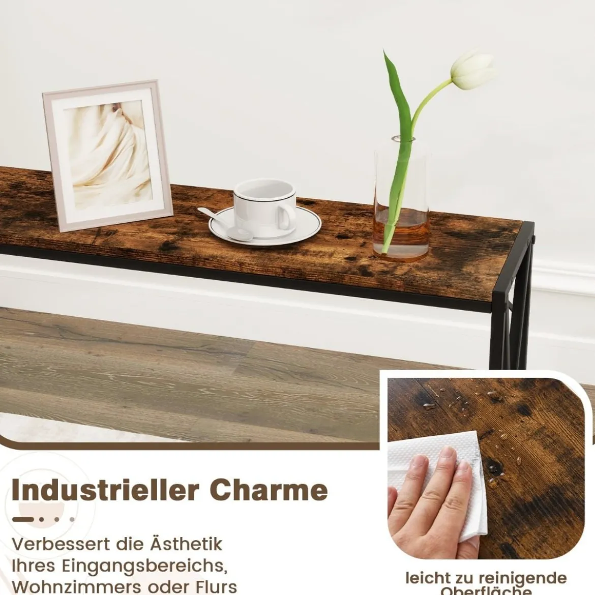 120 cm Konsolentisch Eingangstisch schmal Sofatisch mit geometrischem Metallrahmen