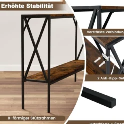 120 cm Konsolentisch Eingangstisch schmal Sofatisch mit geometrischem Metallrahmen