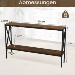 120 cm Konsolentisch Eingangstisch schmal Sofatisch mit geometrischem Metallrahmen
