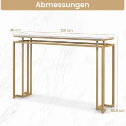 120 cm Konsolentisch mit Kunstmarmor Tischplatte & Geometrischem Metallrahmen Flurtisch Golden