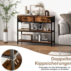 100 cm Konsolentisch mit 2 Stoffschubladen 3 Ebenen Beistelltisch Rustikales Braun