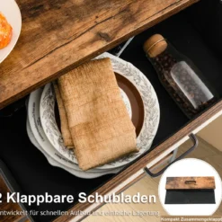 100 cm Konsolentisch mit 2 Stoffschubladen 3 Ebenen Beistelltisch Rustikales Braun