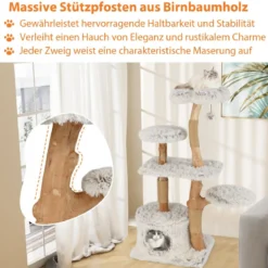 135cm Kratzbaum Holz Katzenbaum mit Katzenhöhle Plüschsitzfläche Sitzplattform & Ball Weiß