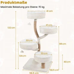 132 cm Kratzbaum Holz Kletterbaum mit 4 Liegeflächen Katzenkratzbaum für Katzen Beige