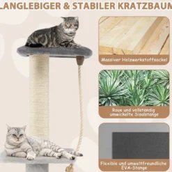 92 cm Kratzbaum mit Bambus Höhle & Kratzbrett & Pflegebürste & Ball & Plüschsitz Grau