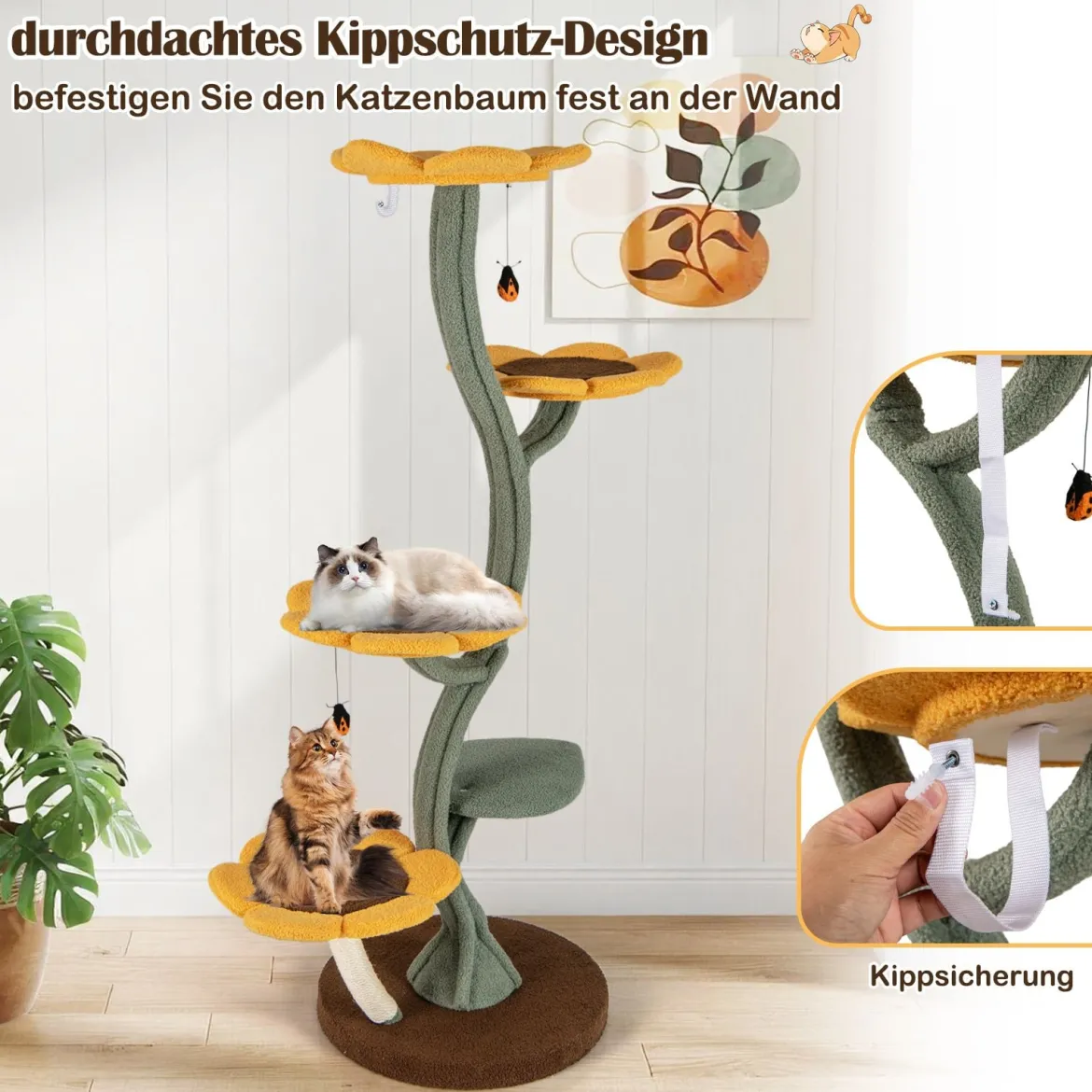 175 cm Kratzbaum mit 5 Blumenförmigen & Blattförmigen Plattformen Katzenbaum