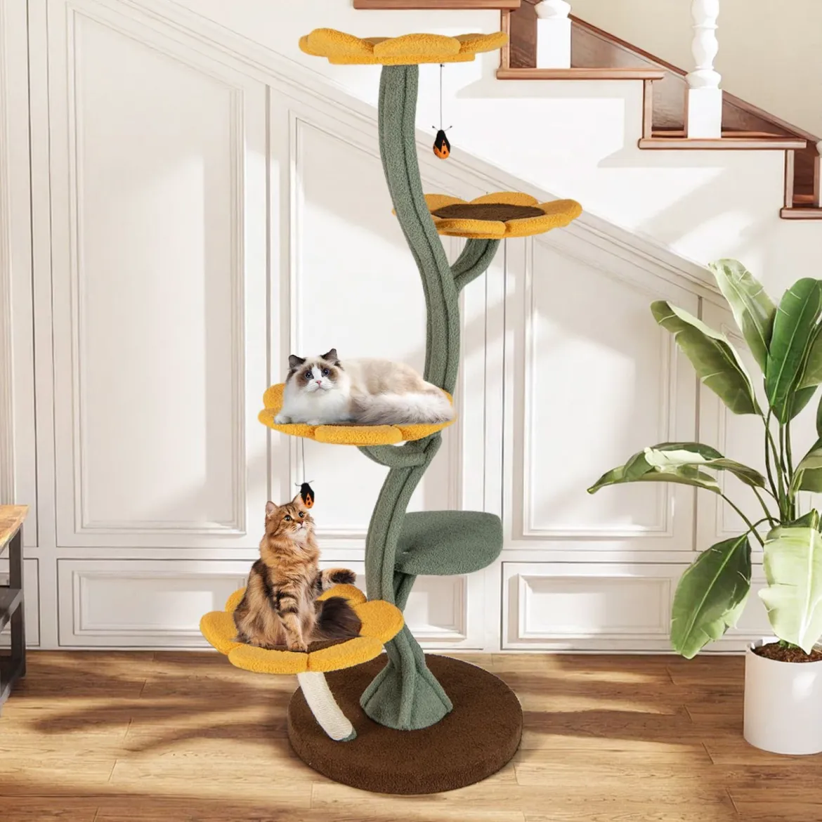 175 cm Kratzbaum mit 5 Blumenförmigen & Blattförmigen Plattformen Katzenbaum