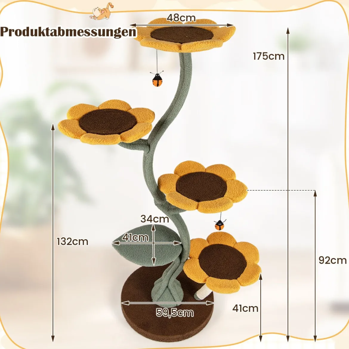 175 cm Kratzbaum mit 5 Blumenförmigen & Blattförmigen Plattformen Katzenbaum