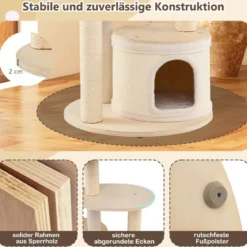 152 cm Kratzbaum mit 2 Katzenhöhlen & Korb & Sisal-Kratzpfosten & Spielball Katzenbaum Kletterbaum