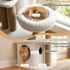96 cm Kratzbaum mit Katzenhöhle & Plattform & Bett & 2 Bällen Katzenturm Katzenkratzbaum Beige