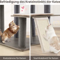 171 cm Kratzbaum mit Katzenhöhle & Sisal-Kratzbrett Katzenbaum Katzenkratzbaum Grau