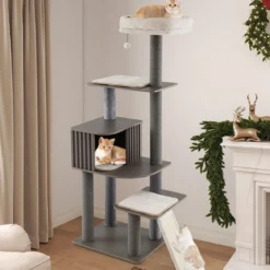 171 cm Kratzbaum mit Katzenhöhle & Sisal-Kratzbrett Katzenbaum Katzenkratzbaum Grau