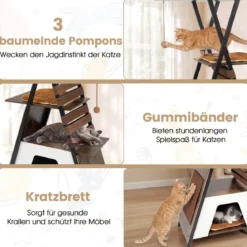 185 cm Kratzbaum mit 4 Plattformen & Höhle & Abnehmbaren Matten Katzenbaum Katzenhaus