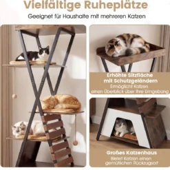 185 cm Kratzbaum mit 4 Plattformen & Höhle & Abnehmbaren Matten Katzenbaum Katzenhaus