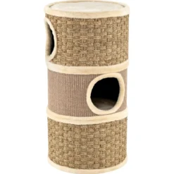 Ø 36 cm Kratztonne mit Seegras-Seil & Sisal-Kratzbrett & 3 Höhlen Katzentonne Kratzbaum