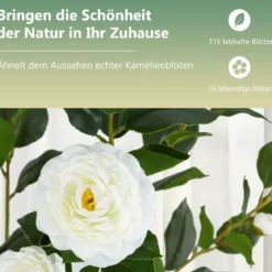 90 cm Kunstbaum mit Blüten Künstlicher Kamelienbaum Kunstpflanze im Topf Kamelienpflanze Rosa/Weiß