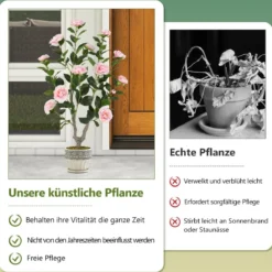 90 cm Kunstbaum mit Blüten Künstlicher Kamelienbaum Kunstpflanze im Topf Kamelienpflanze Rosa/Weiß