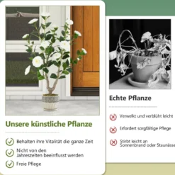 90 cm Kunstbaum mit Blüten Künstlicher Kamelienbaum Kunstpflanze im Topf Kamelienpflanze Rosa/Weiß