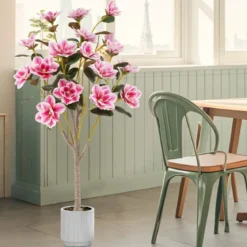 90 cm Kunstbaum mit Blüten Künstlicher Magnolienbaum Kunstpflanze im Topf Kamelienpflanze