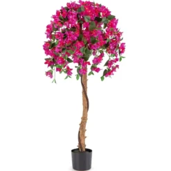 135 cm Kunstbaum mit Blüten Kunstpflanze im Topf Künstlicher Baum mit Azalee-Blumen