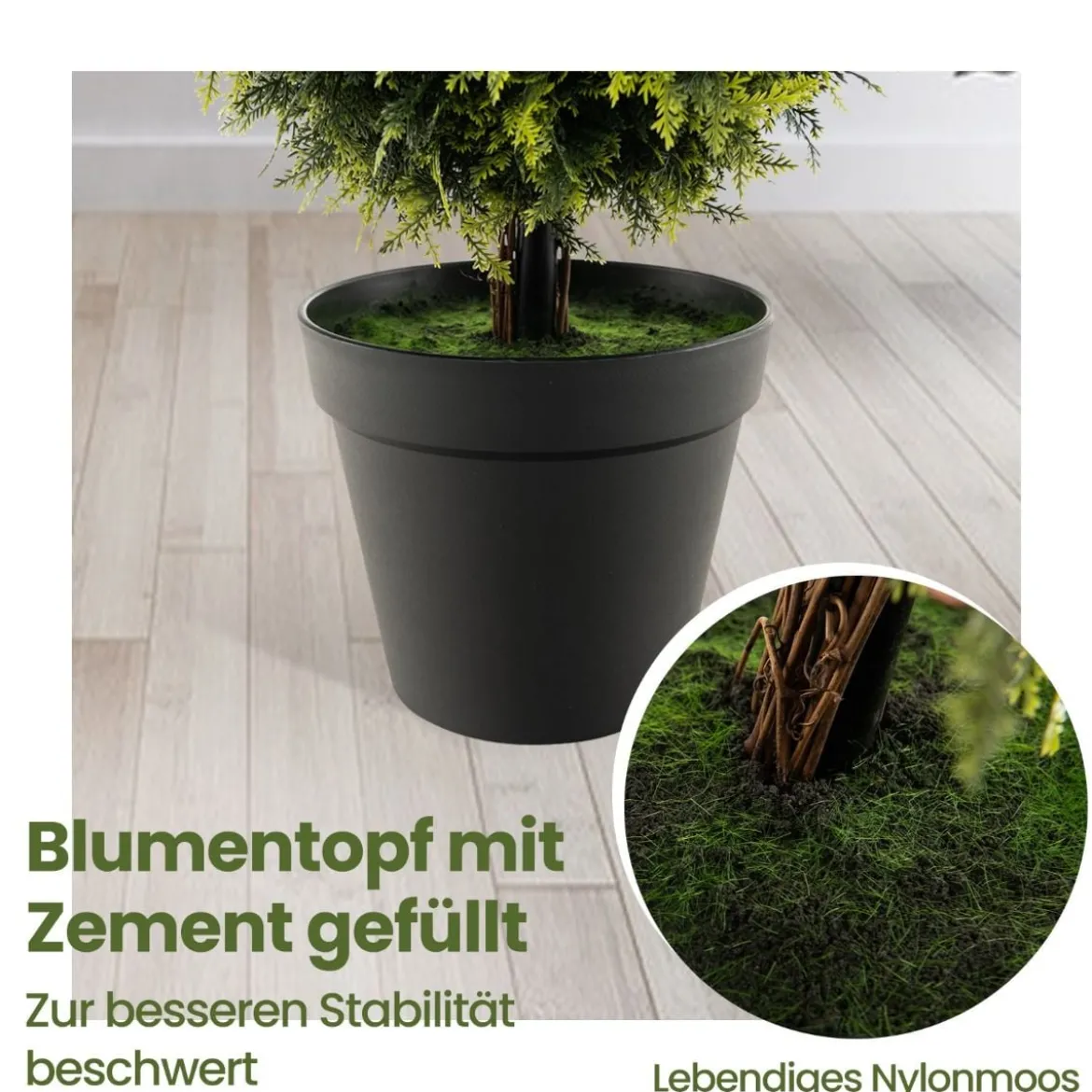 120 cm Kunstpflanze Kunstbaum mit Topf Topfpflanze Buchsbaum Formschnitt Grün