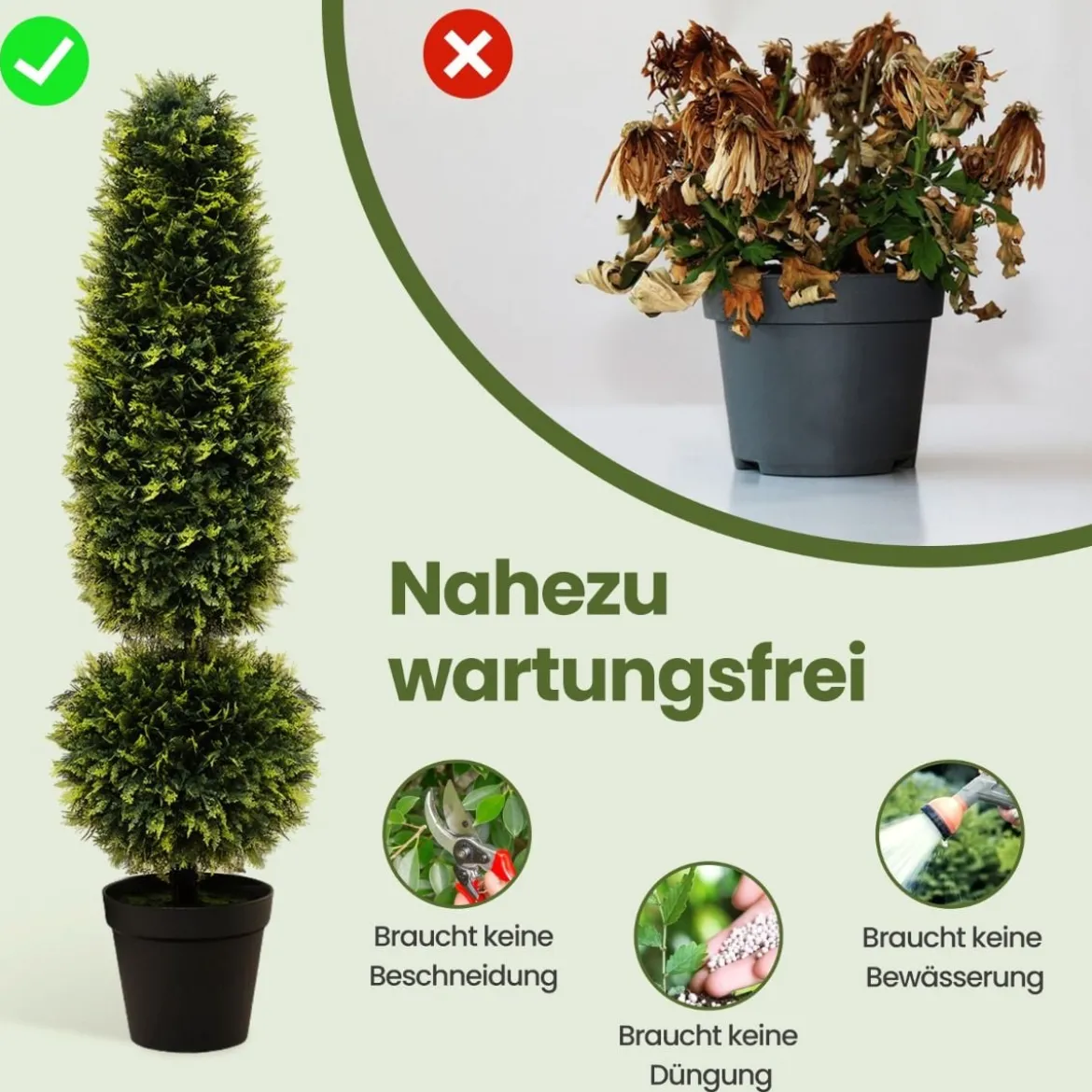 120 cm Kunstpflanze Kunstbaum mit Topf Topfpflanze Buchsbaum Formschnitt Grün