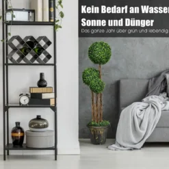 115 cm Kunstpflanze mit Topf & 3 Kugeln Kunstbaum Künstliche Dekopflanze Grünpflanzen