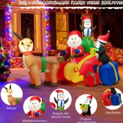 180 cm Lange Aufblasbare Weihnachtsdekoration Weihnachtsmann im Schlitten mit LED-Leuchten