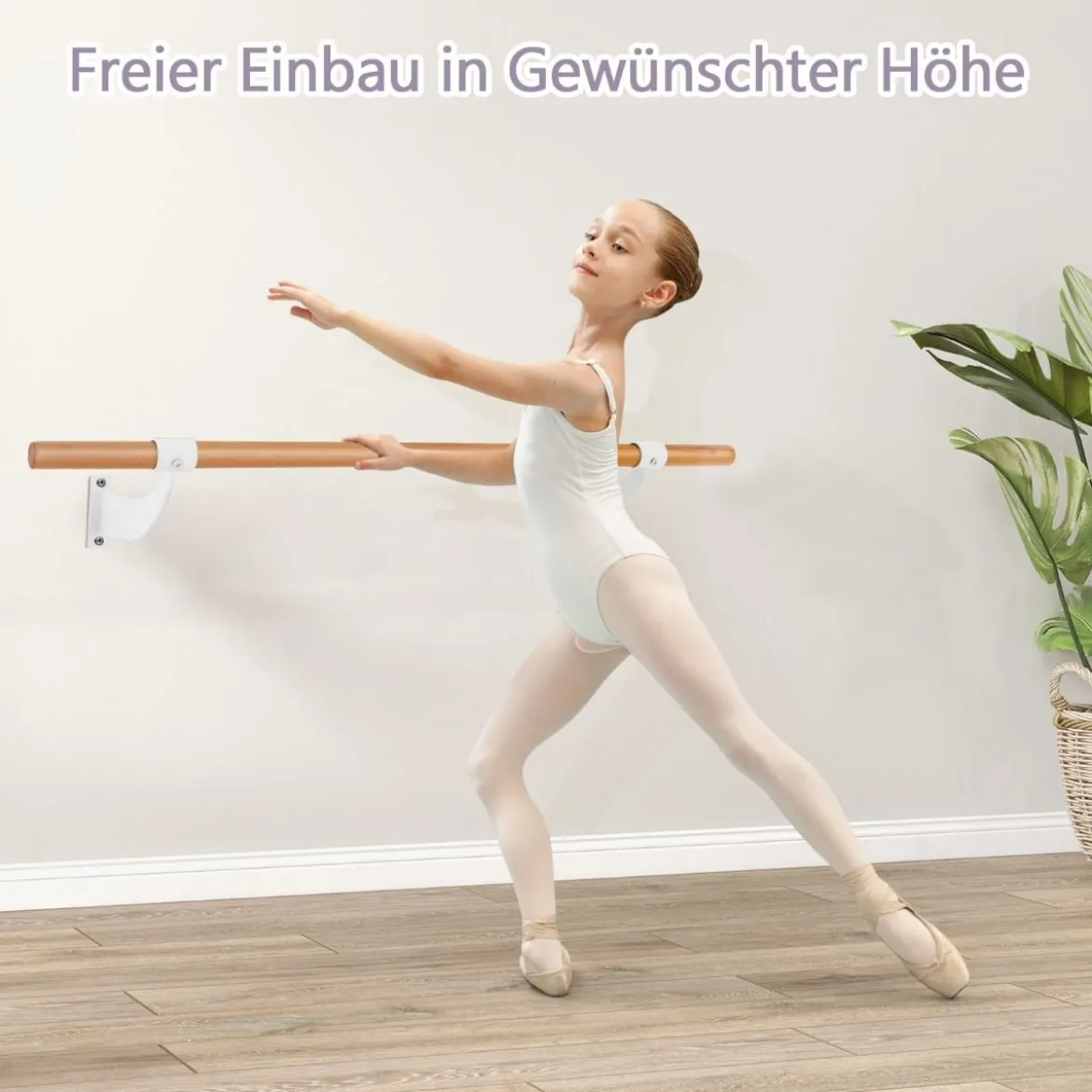 120 cm Lange Ballettstange aus Holz inkl. Wandabstand Wandmontage Tanzstange Natur