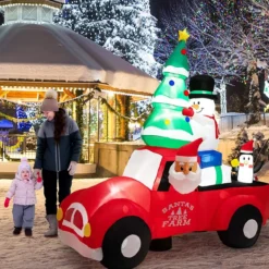 220 cm Langer Aufblasbarer Weihnachtstruck mit Weihnachtsmann Weihnachtsdekoration Bunt