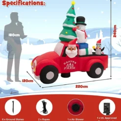 220 cm Langer Aufblasbarer Weihnachtstruck mit Weihnachtsmann Weihnachtsdekoration Bunt