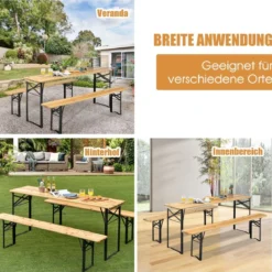 178 cm Langer Biertisch mit Sitzgarnitur 3-Teiliges Klappbares Picknicktisch- und Bank-Set