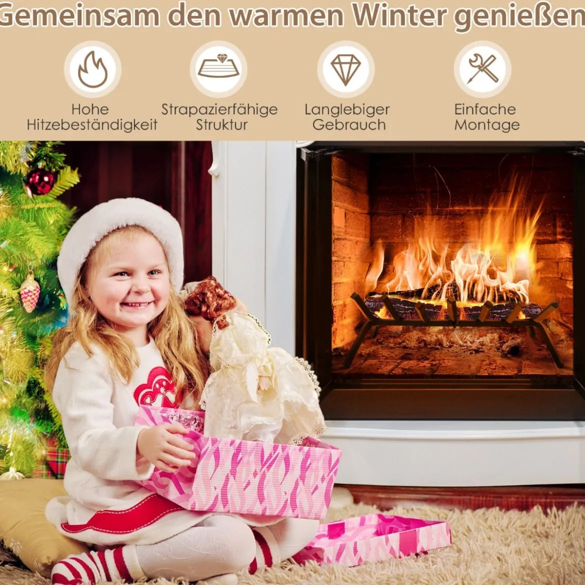 46 cm langer Kaminrost robuster Kaminholzhalter aus Schmiedeeisen mit dicken Eisenstangen 46 x 38 x 20 cm Schwarz