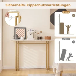 110 cm Langer Konsolentisch Moderner Eingangstisch mit Kunstmarmorplatte Weiß + Gold
