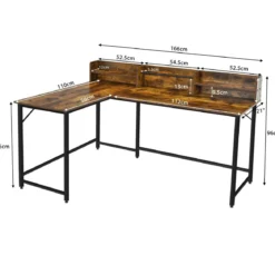 166 cm Langer L-Förmiger Arbeitstisch Computertisch mit Ablagen und Aktenregal Braun