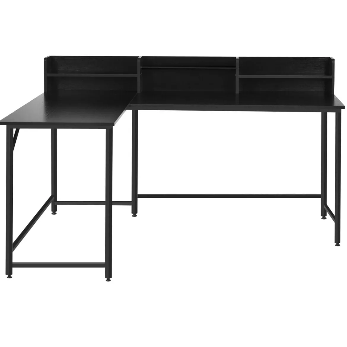 166 cm Langer L-Förmiger Arbeitstisch Computertisch mit Ablagen und Aktenregal Schwarz