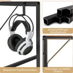 140 cm Langer Schreibtisch mit 2 Schubladen & Kopfhörerhaken & Ablagefach Computertisch
