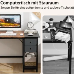 120 cm Langer Schreibtisch mit 2 Schubladen & Kopfhörerhaken & Ablagefach Computertisch