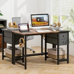 120 cm Langer Schreibtisch mit 2 Schubladen & Kopfhörerhaken & Ablagefach Computertisch