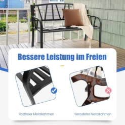 128 cm Lange Sitzbank Gartenbank mit Metallrahmen Schwarz