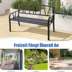 128 cm Lange Sitzbank Gartenbank mit Metallrahmen Schwarz