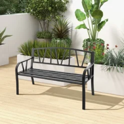 128 cm Lange Sitzbank Gartenbank mit Metallrahmen Schwarz